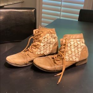 Tan Ankle Booties with Lace Detailing